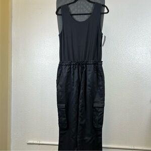 AnyBody Mixed Media Cargo Jumpsuit Black Size M